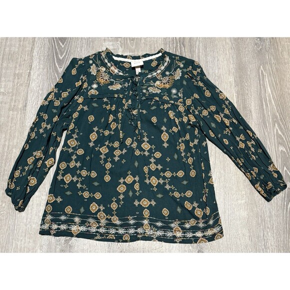 Knox Rose Green Floral Boho Peasant Blouse Size Small NWT - Picture 3 of 5